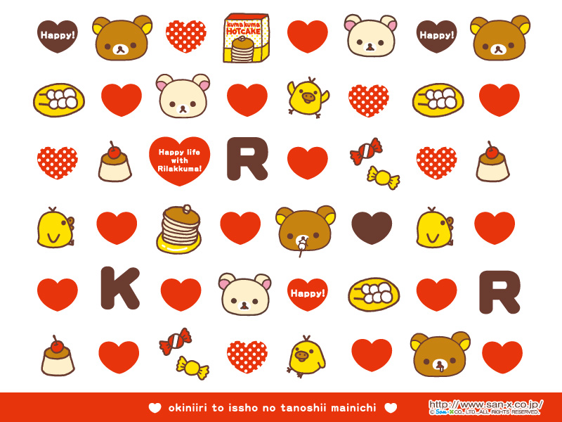 San-X Rilakkuma Red Hearts Pattern Wallpaper