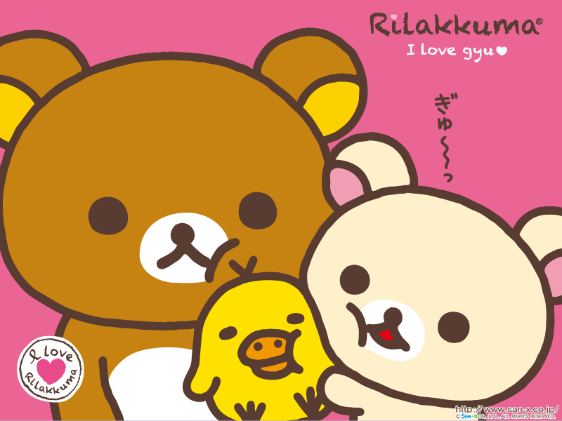 Rilakkuma Korilakkuma & Kiiroitori Hugs Desktop Wallpaper