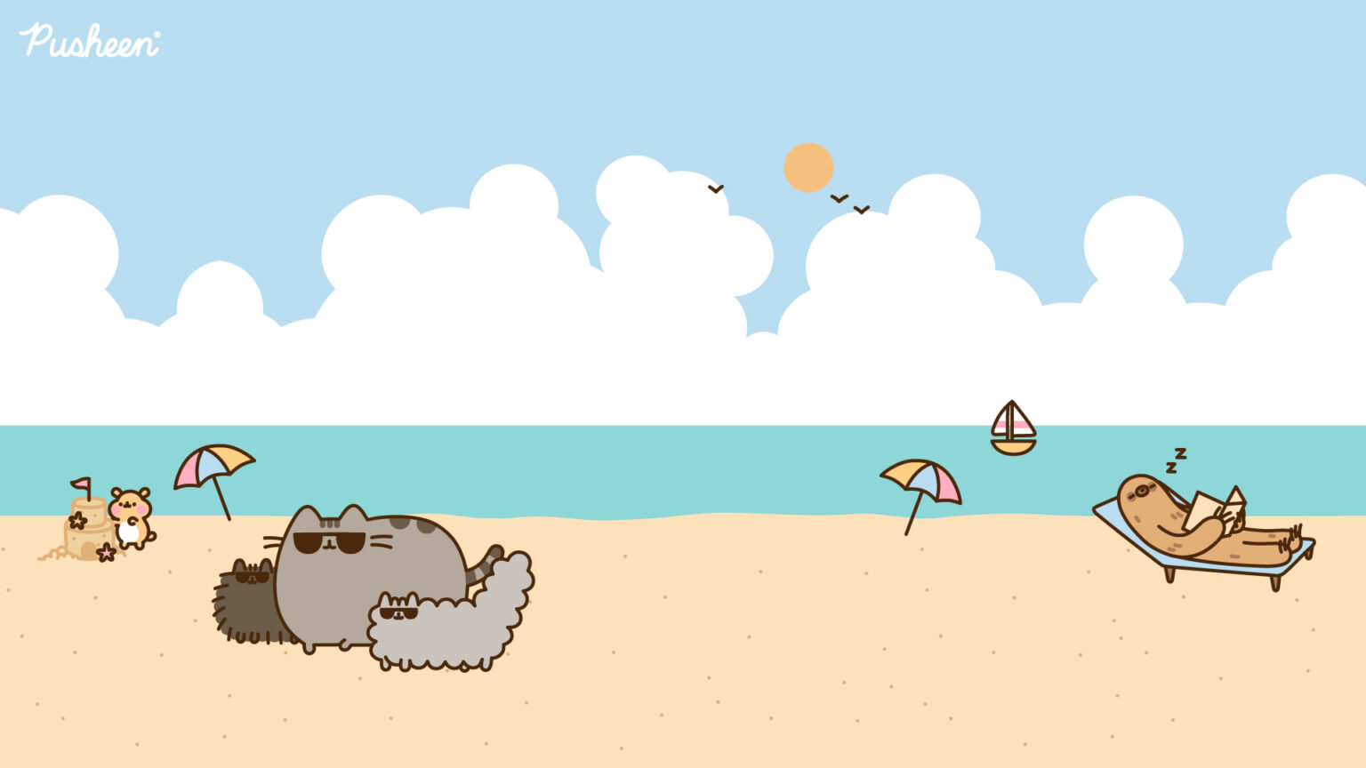 Pusheen The Cat Beach Virtual Background