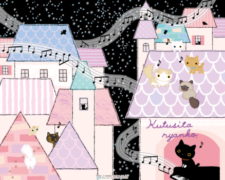 Kutusita Nyanko Cat Night-time Music Wallpaper