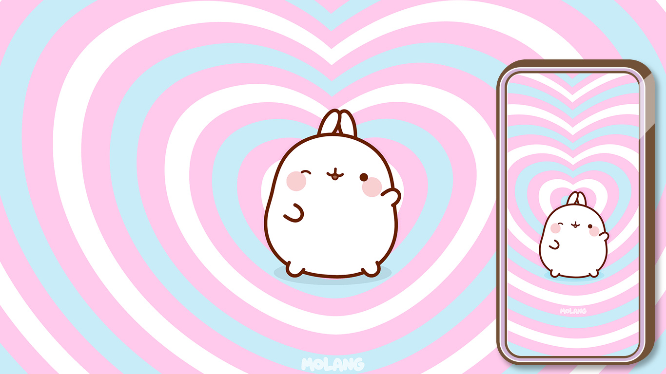 Molang Pink Love Heart Desktop & Mobile Wallpaper