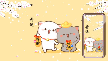 Peach & Goma Lucky Cat Wallpaper