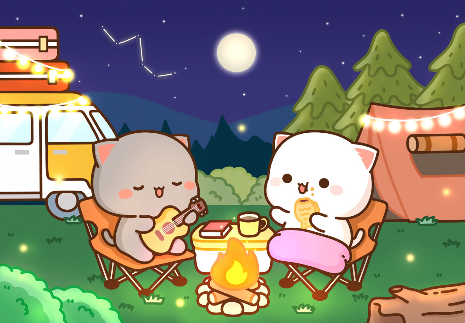 Peach & Goma Happy Camping Mobile & Desktop Background