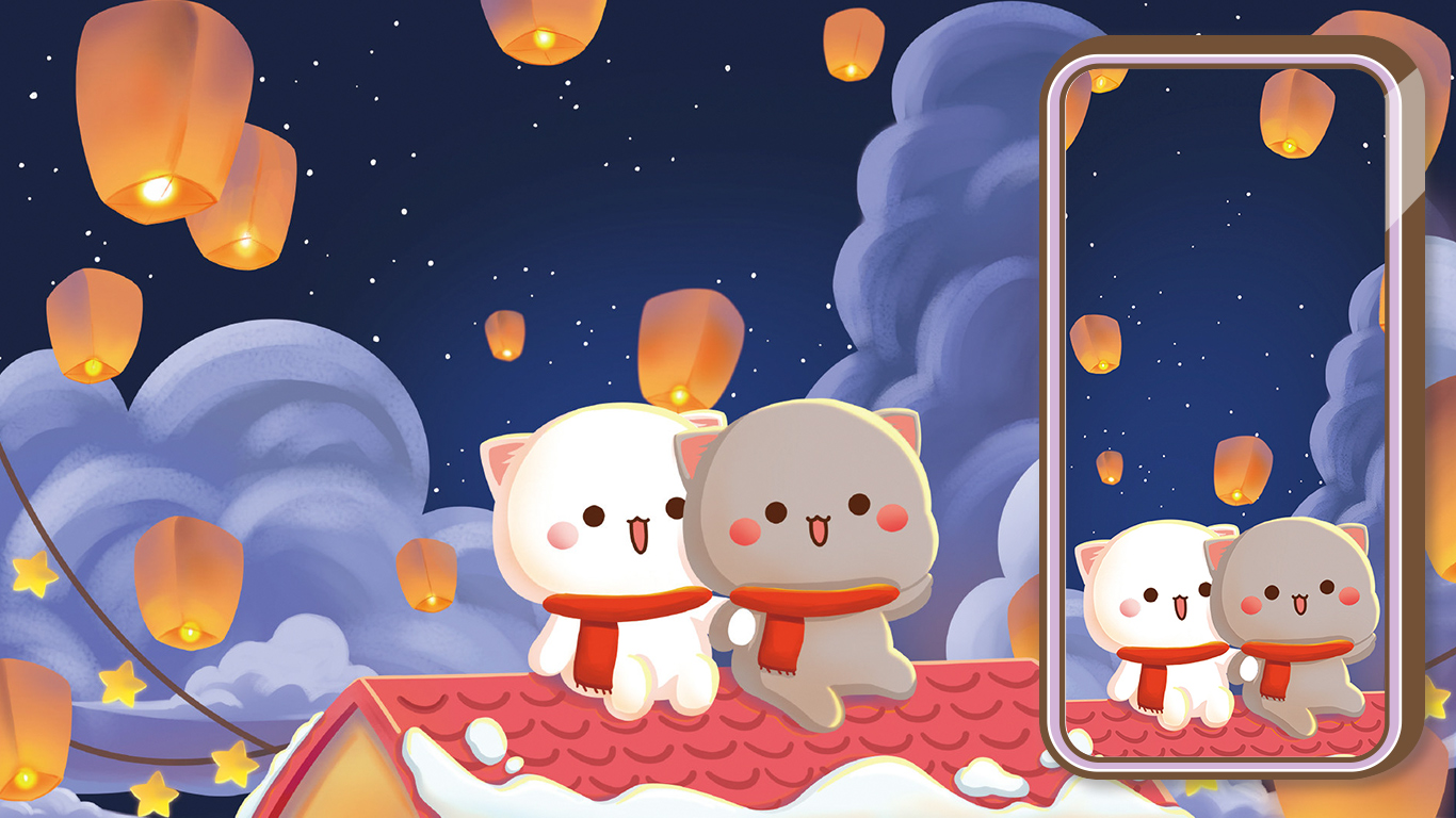 Peach & Goma Snowy Sky & Lanterns Desktop & Mobile Wallpaper