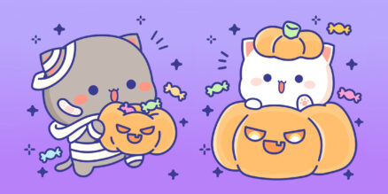 Peach & Goma Halloween Pumpkins Desktop Wallpaper - Kawaii Hoshi