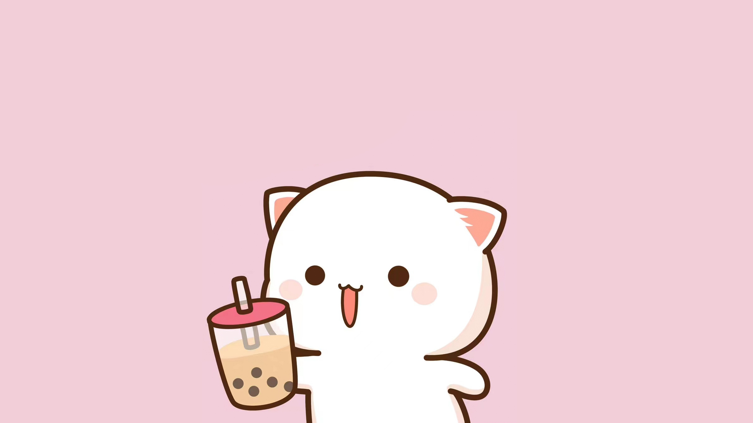 Peachy Cat Boba Tea Mobile + Desktop Wallpaper - Kawaii Hoshi