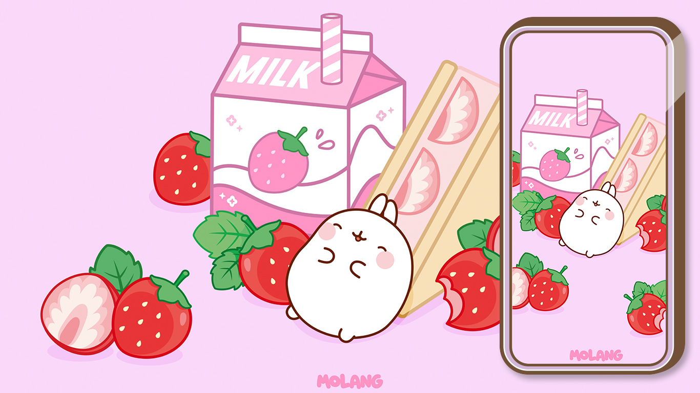 Cute Strawberry & Milk Wallpaper From Molang – Mobile & Desktop