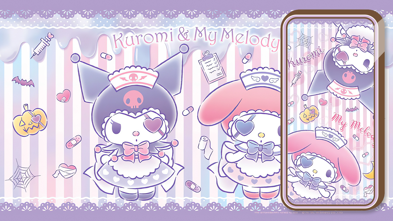 Cute Kuromi & My Melody Nurse Desktop & Mobile Wallpaper