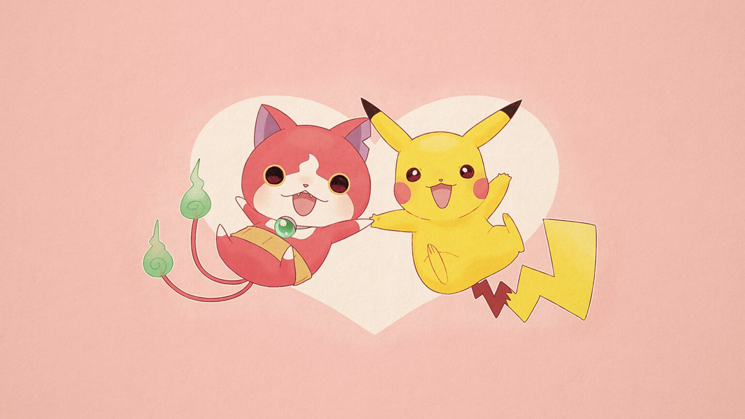 Cute Pikachu & Jibanyan Yo-Kai Watch Wallpaper