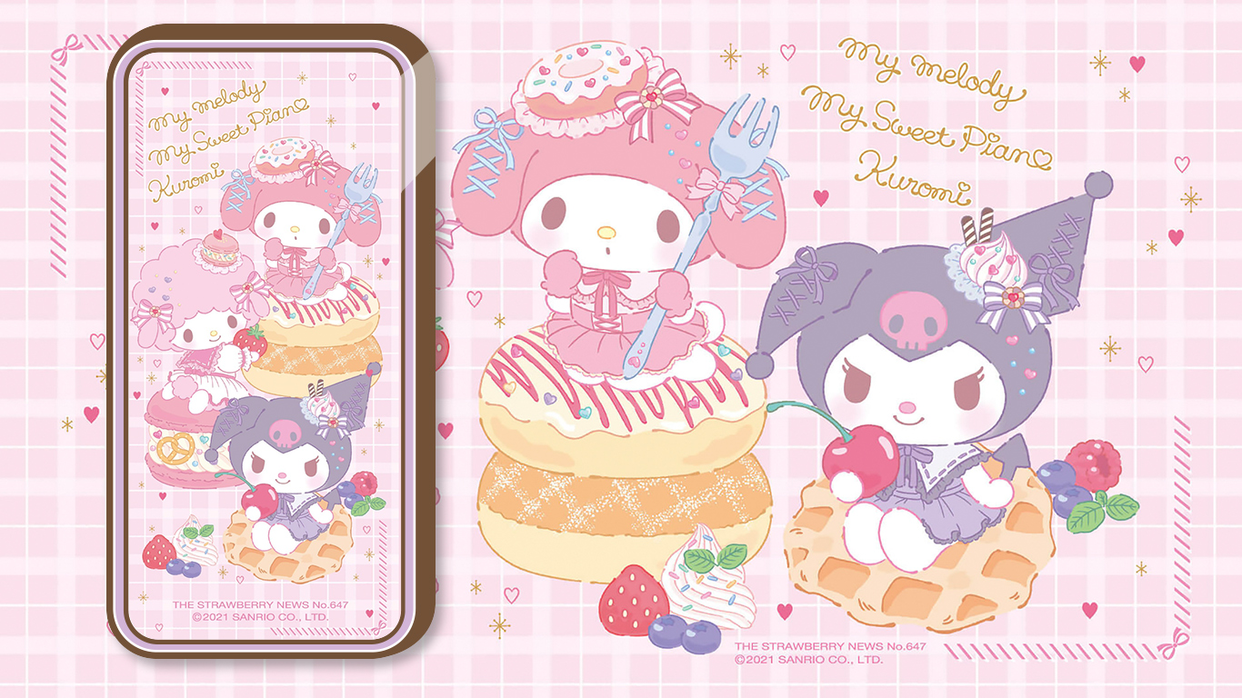 Cute My Melody + Kuromi + My Sweet Piano Desserts Wallpaper