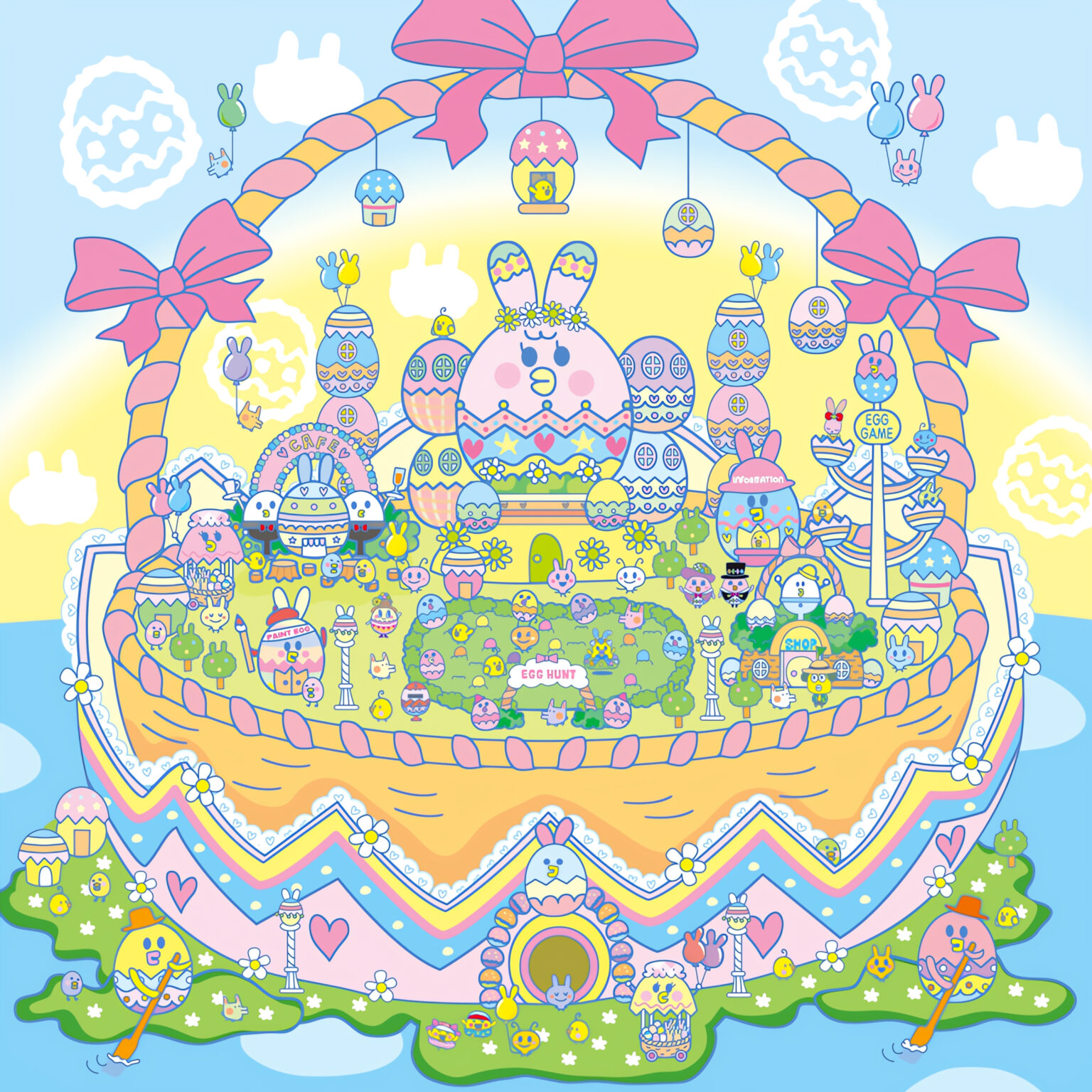 Cute Pastel Tamagotchi Easter Island Desktop Background
