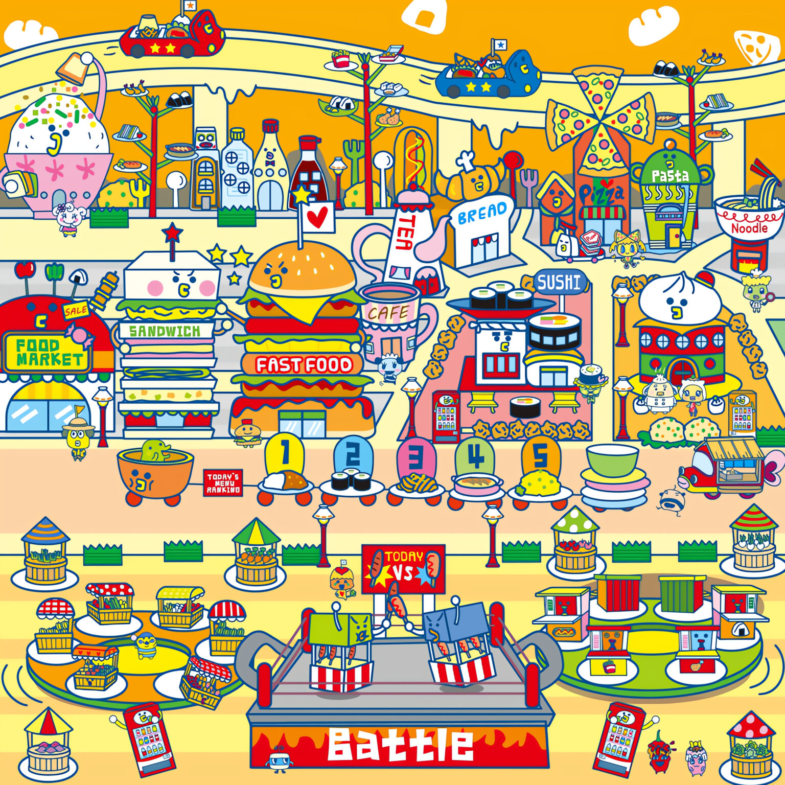 Cute Tamagotchi Food Town Desktop Wallpaper