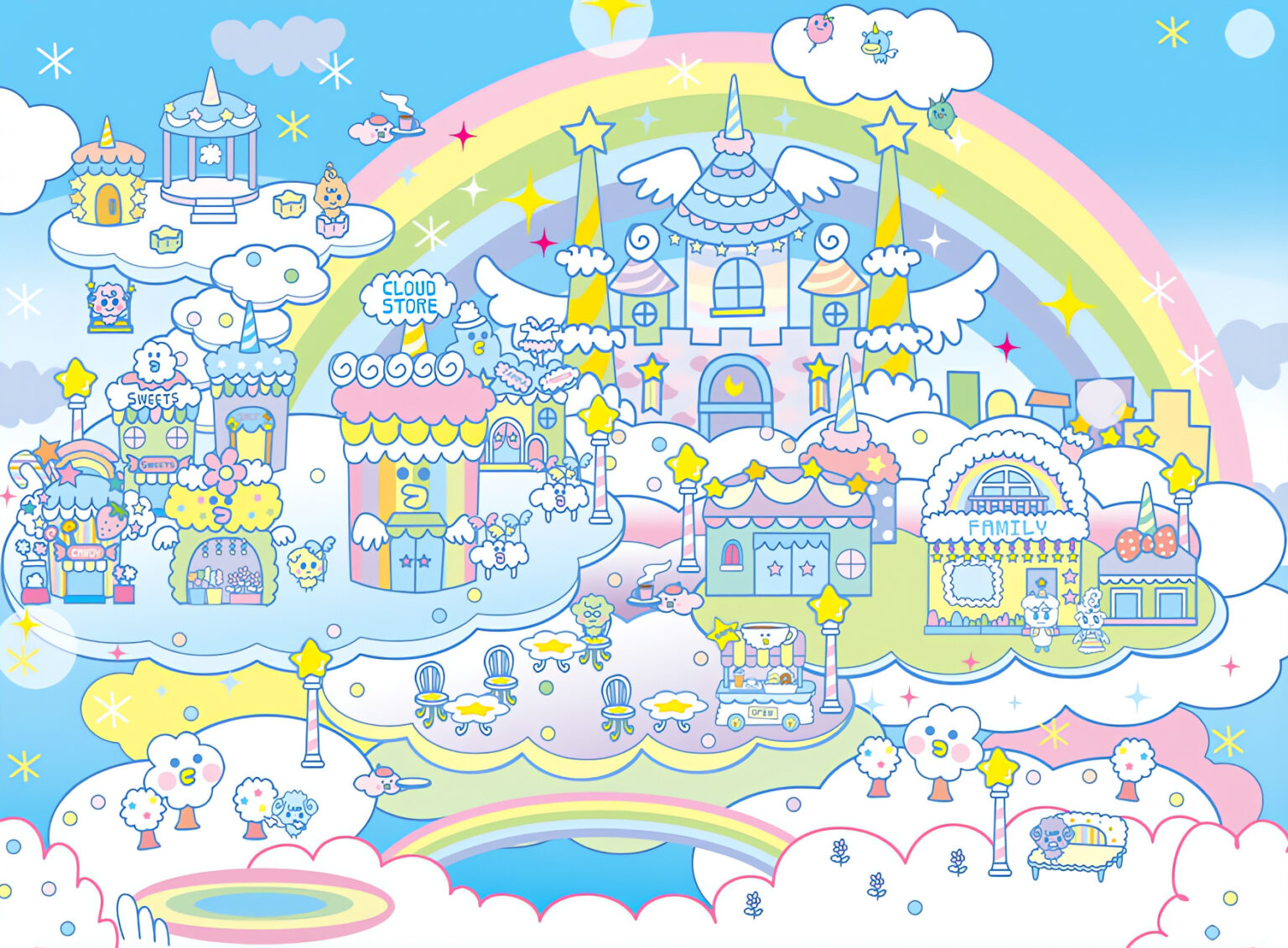 Cute Tamagotchi Rainbow Hills Desktop Background