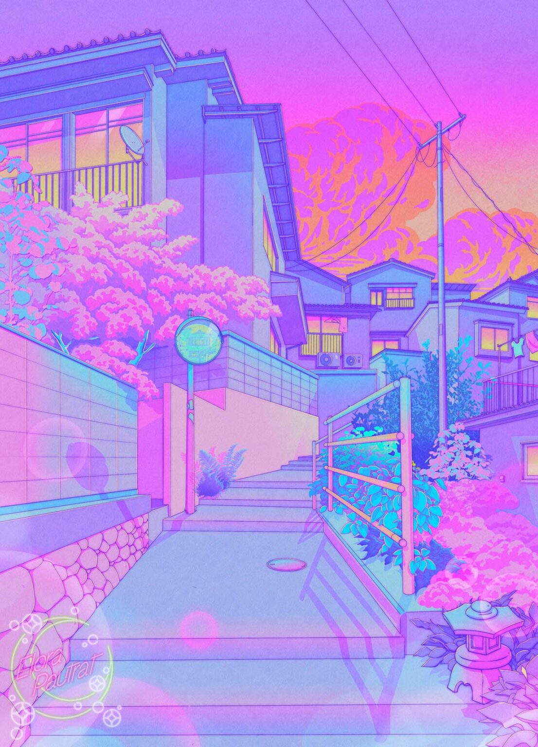 Neon Japanese Urban 5pm Walk Aesthetic Background by Elora