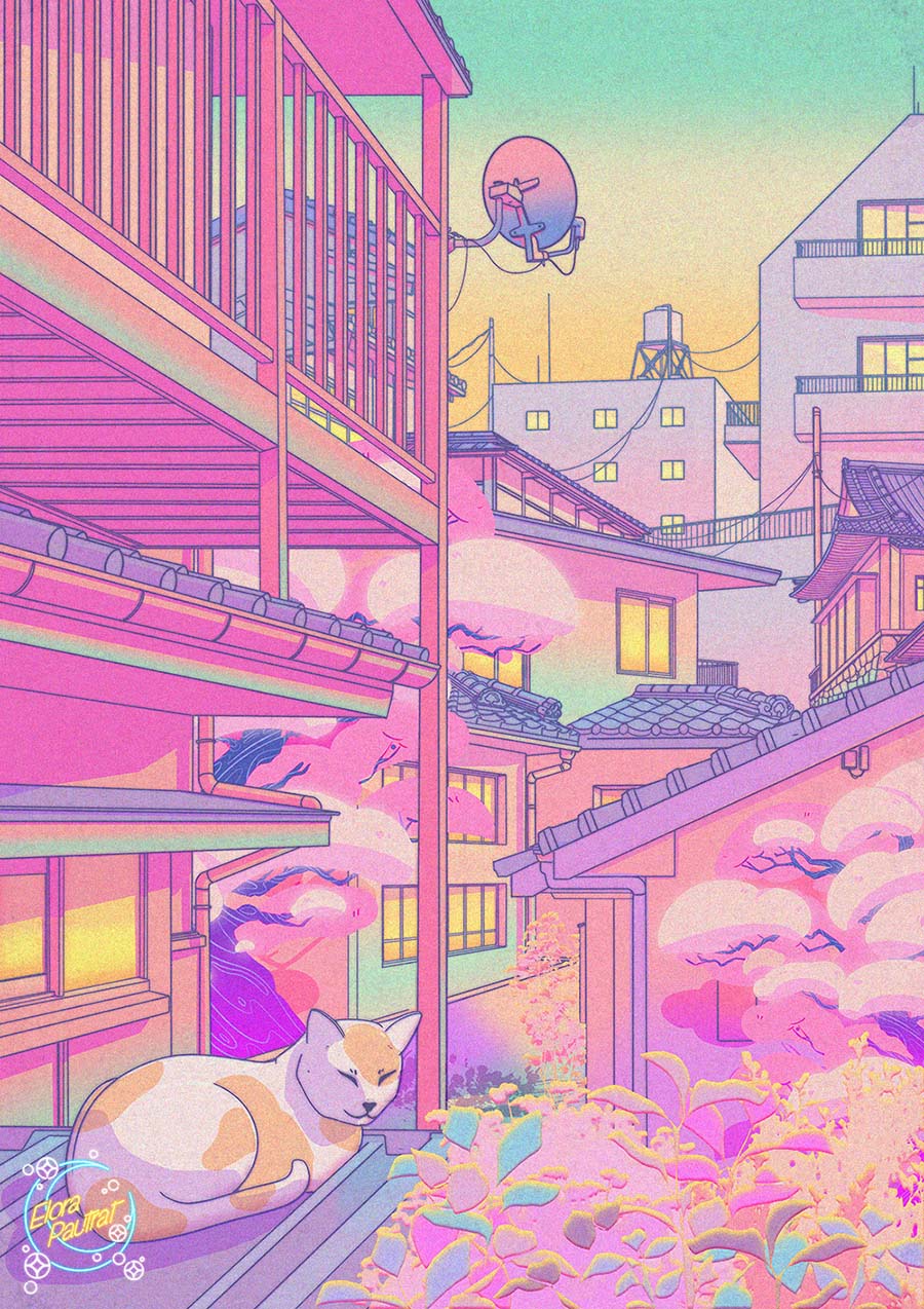 Neon Japanese Cats Owakita Aesthetic Background by Elora Neon Japanese Cats Owakita Aesthetic Background by Elora