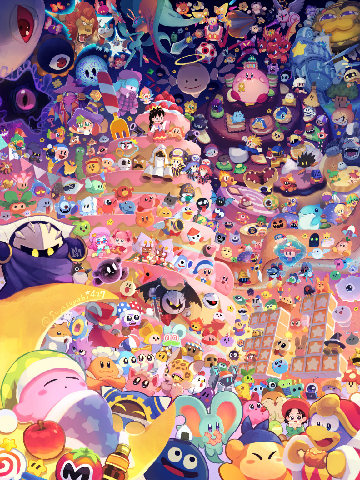 Kawaii Kirby Pokemon Party Wallpaper by Suyasuyabi